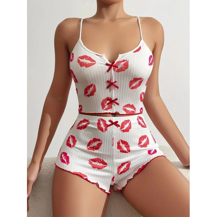 Dudak Desenli Şortlu Pijama Takımı