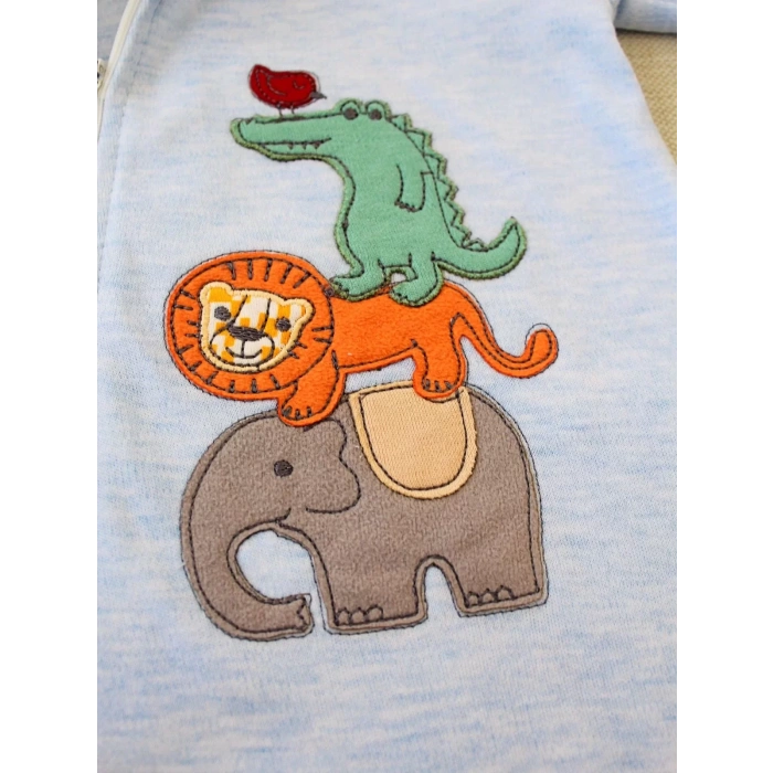 Ef Çizgi Boy Fermuarlı Hvanlar Alemi Nakışlı Kapşonlu Kız Erkek Bebek Tulumu Mavi