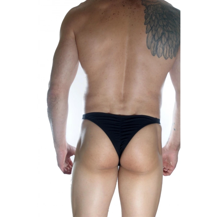 Erkek  Arkası Büzgülü Siyah Brazillian Slip