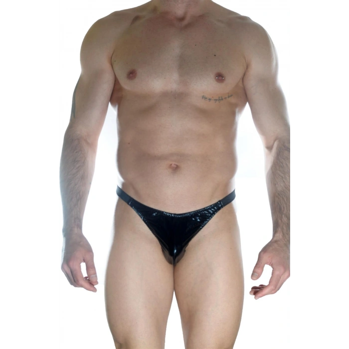 Erkek  Arkası Büzgülü Siyah Lame Brazillian Slip