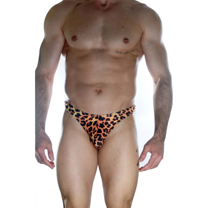 Erkek  Arkası Metalli Leopar Tanga Çamaşır