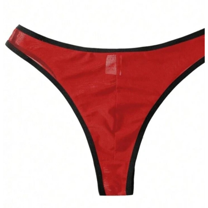 Erkek  Biyeli Kırmızı Transparan Brazillian Slip