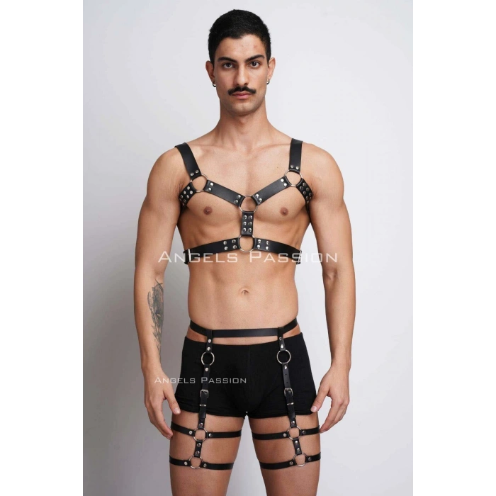 Erkek  Deri Göğüs Harness Ve Bacak Harness Takım - Brfm195