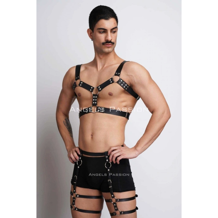 Erkek  Deri Göğüs Harness Ve Bacak Harness Takım - Brfm195