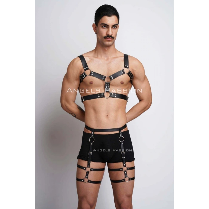Erkek  Deri Göğüs Harness Ve Bacak Harness Takım - Brfm195