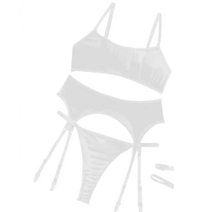 Fantezi Beyaz Transparan Tül Jartiyer Takımı