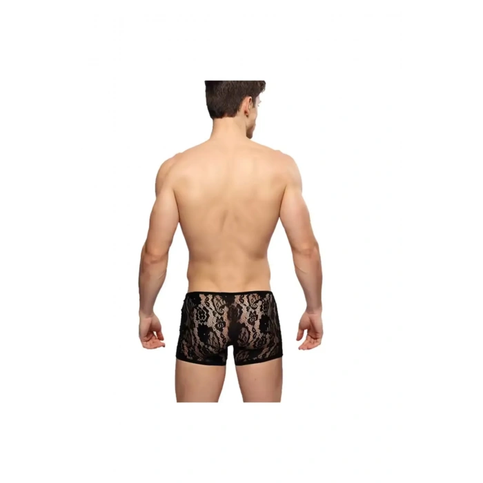 Fantezi Dantelli Seksi Siyah Erkek Boxer - Seksi Erkek İç Çamaşırı
