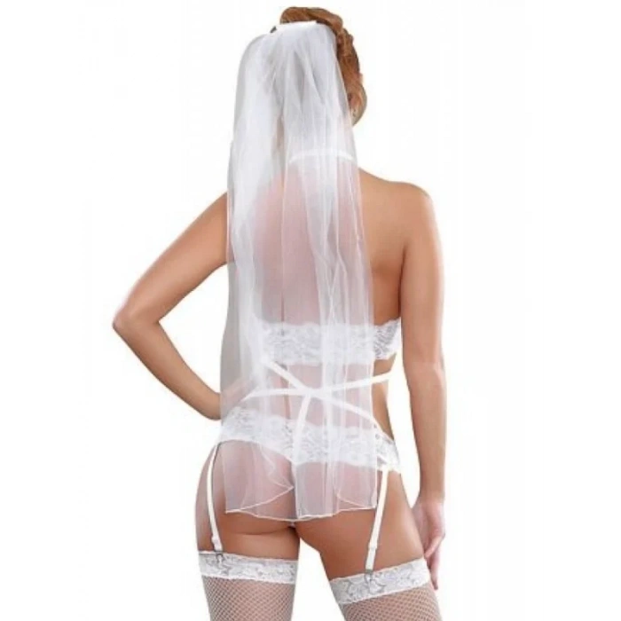 Fantezi Duvaklı Dantelli Seksi Gelin Jartiyer Takımı
