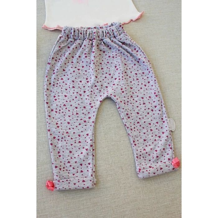 Full Star Nakışlı Şapkalı Uzun Kollu Sweat 3lü Erkek Bebek Takımı Ekru