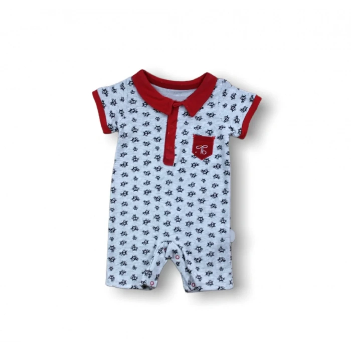 Galaksi Baskılı Çıtçıtlı Kısa Kollu Erkek Bebek Tulumu Kırmızı