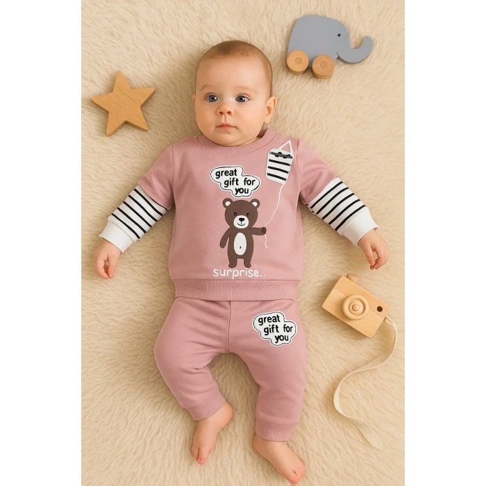 Gift For You Desenli 2li % 100 Pamuk Kız Bebek Takımı