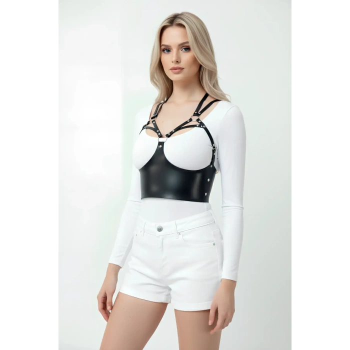 Göğüs Detaylı Deri Harness Büstiyer, Şık Deri Korse - Brf872
