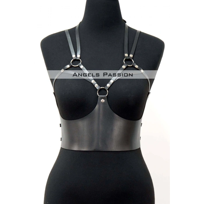 Göğüs Detaylı Deri Harness Büstiyer, Şık Deri Korse - Brf872