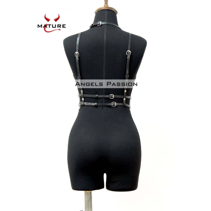 Göğüs Detaylı Deri Harness Büstiyer, Şık Deri Korse - Brf872