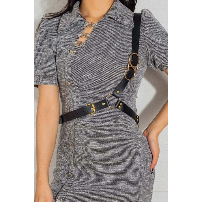 Göğüs Üzeri Tek Askılı Deri Bel Kemeri, Seksi Aksesuar - Brf1183