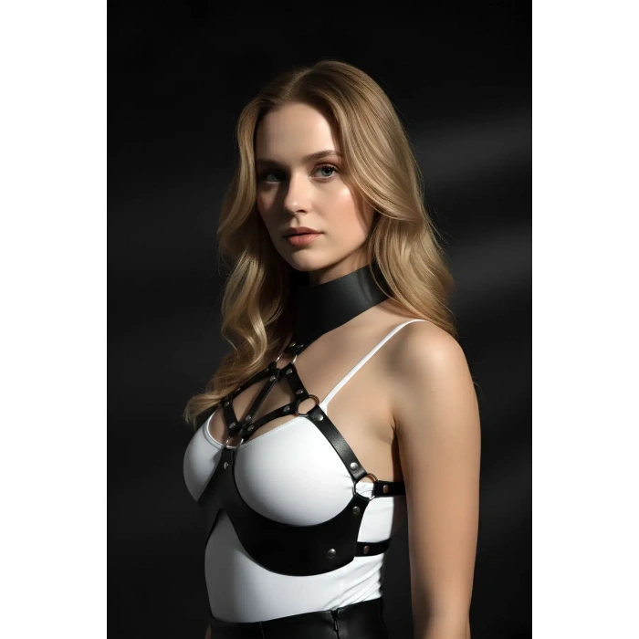 Göğüsleri Açık Deri Fantezi Giyim, Deri Göğüs Harness - Brf1237