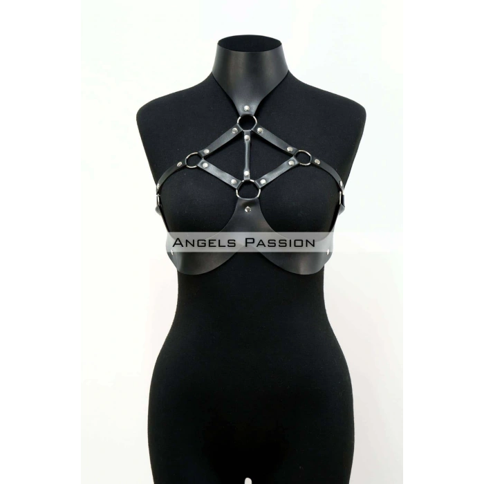 Göğüsleri Açık Deri Fantezi Giyim, Deri Göğüs Harness - Brf1237