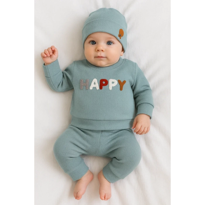 Happy Nakışlı 2li Pamuklu Erkek Bebek Takım