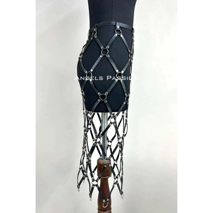 Harness Etek, Deri Örgü Harness Etek, Şık Tayt Üzeri Etek - Brf410