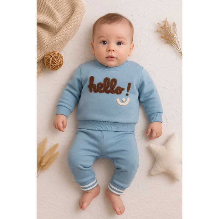 Hello Nakışlı % 100 Pamuk 2li Erkek Bebek Takım