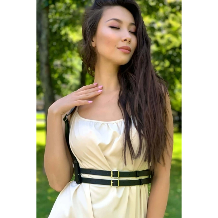 İnce Şerit Omuzdan Askılı Ayarlanabilir Şık Deri Harness Korse Kemer - Brf655