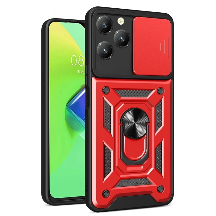 İnfinix Hot 40 Pro Kılıf Pars Lens Yüzüklü Silikon - Kırmızı