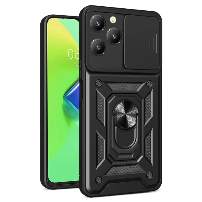 İnfinix Hot 40 Pro Kılıf Pars Lens Yüzüklü Silikon - Siyah