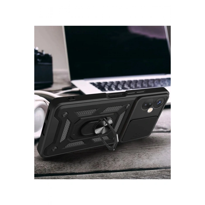 İnfinix Hot 40 Pro Kılıf Pars Lens Yüzüklü Silikon - Siyah