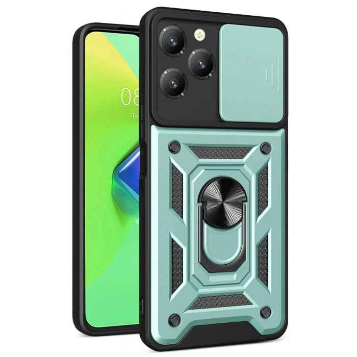 İnfinix Hot 40 Pro Kılıf Pars Lens Yüzüklü Silikon - Yeşil