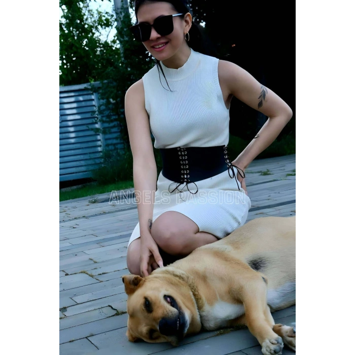 İp Detaylı Şık Harness Kemer, Deri Korse Kemer - Brf607