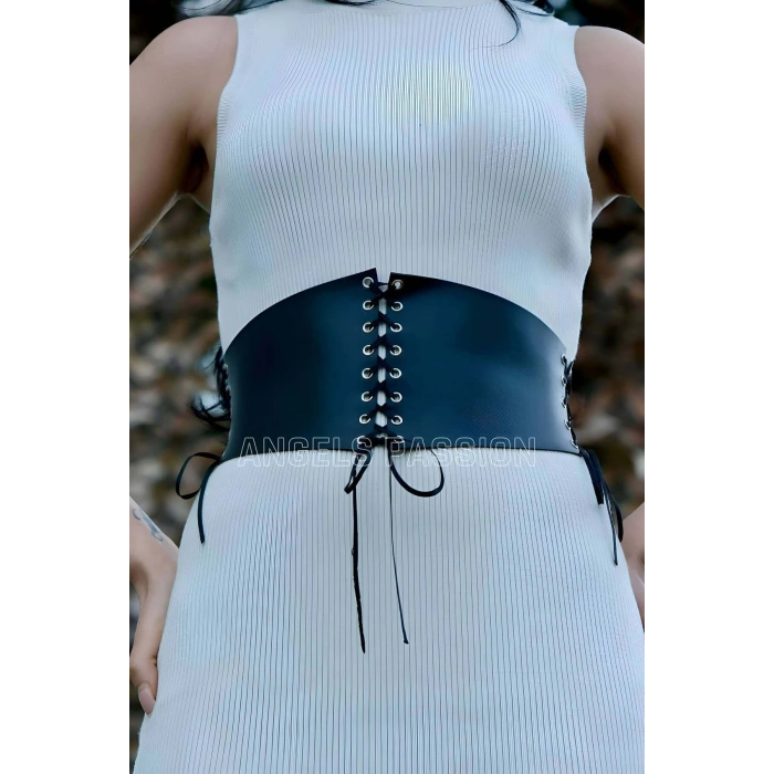 İp Detaylı Şık Harness Kemer, Deri Korse Kemer - Brf607