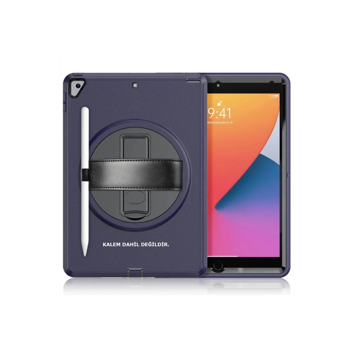iPad 10.2 (7.nesil) Kılıf Hand Strap Tablet Kılıfı - Lacivert