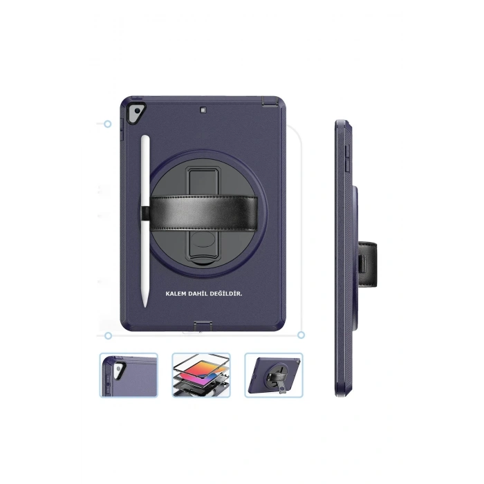 iPad 10.2 (7.nesil) Kılıf Hand Strap Tablet Kılıfı - Lacivert