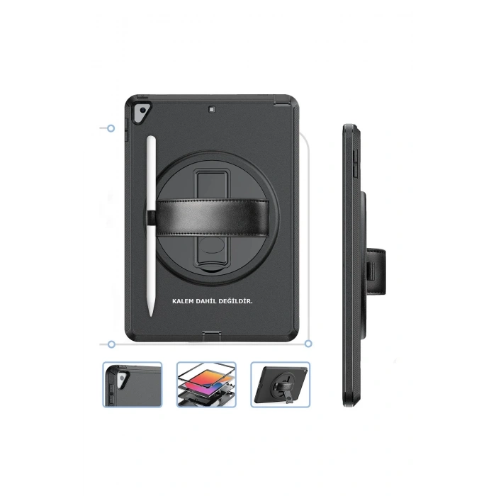 iPad 10.2 (7.nesil) Kılıf Hand Strap Tablet Kılıfı - Siyah