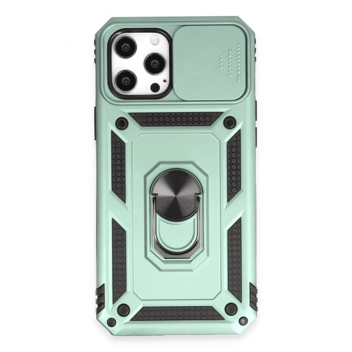 iPhone 12 Pro Max Kılıf Pars Lens Yüzüklü Silikon - Yeşil