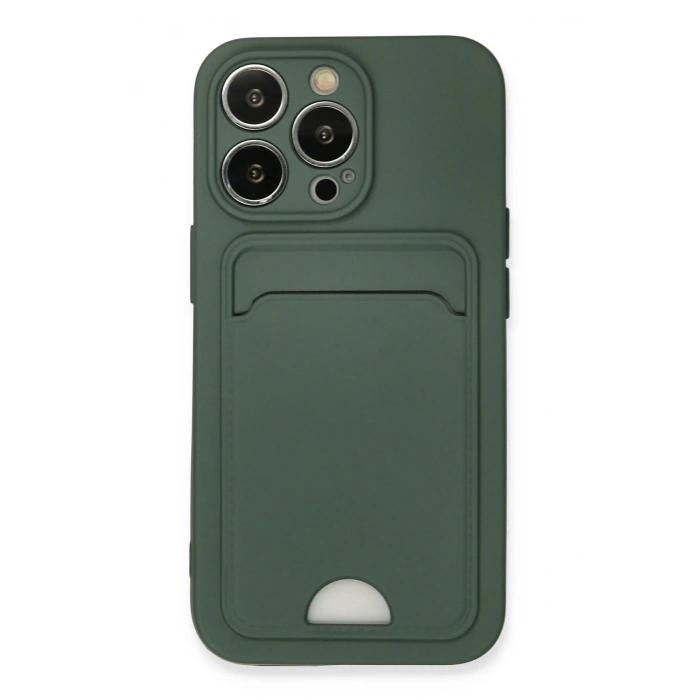 iPhone 13 Pro Kılıf Kelvin Kartvizitli Silikon - Koyu Yeşil
