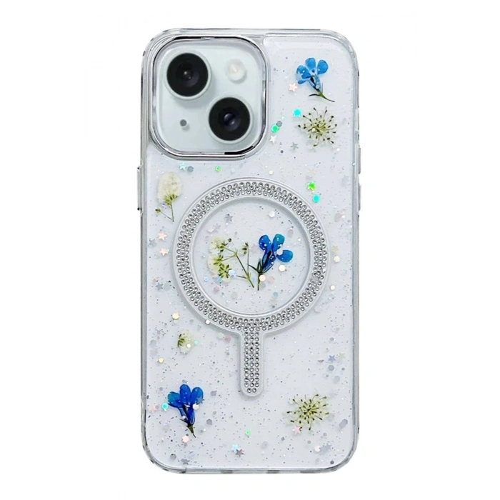 iPhone 15 Flower Magsafe Kapak - Krem