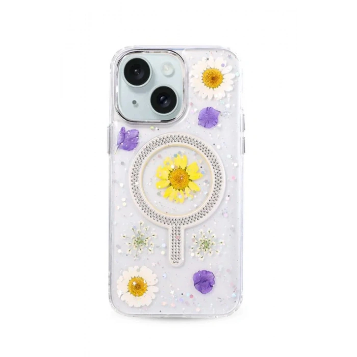 iPhone 15 Flower Magsafe Kapak - Sarı