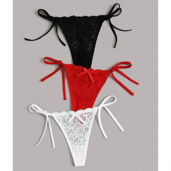 Kadın 3lü Dantelli Yandan Bağlamalı Seksi Tanga