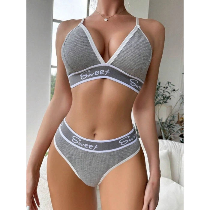 Kadın Gri Sweet Sütyen Kilot Takımı 5198