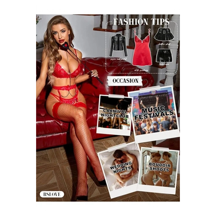 Kadın Kırmızı File Silikonlu Jartiyer Çorabı