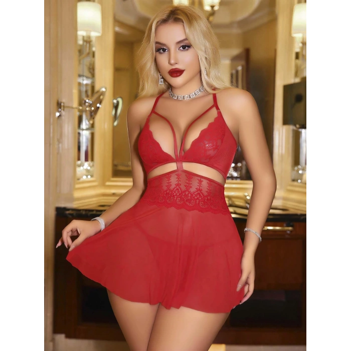 Kadın Kırmızı Tül Fantezi Kostüm 2181
