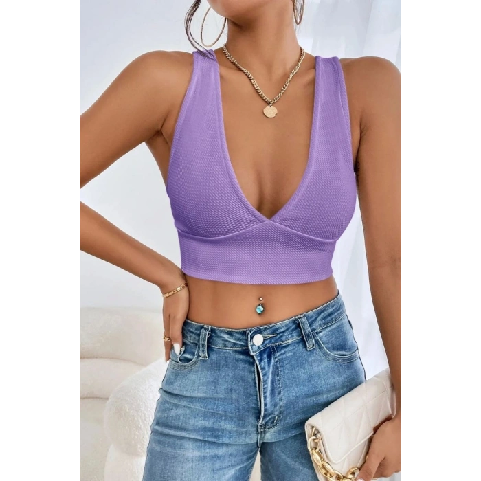 Kadın Lila Modern Fit Çapraz Sırt Detaylı Şık Crop Top Büstiyer