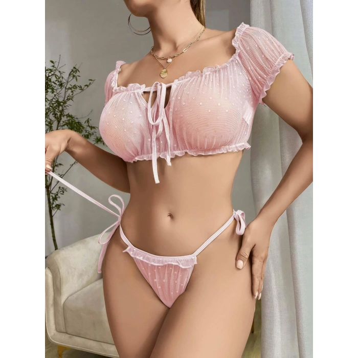 Kadın Pembe Bustiyer Külot Sexy Kostüm 8013