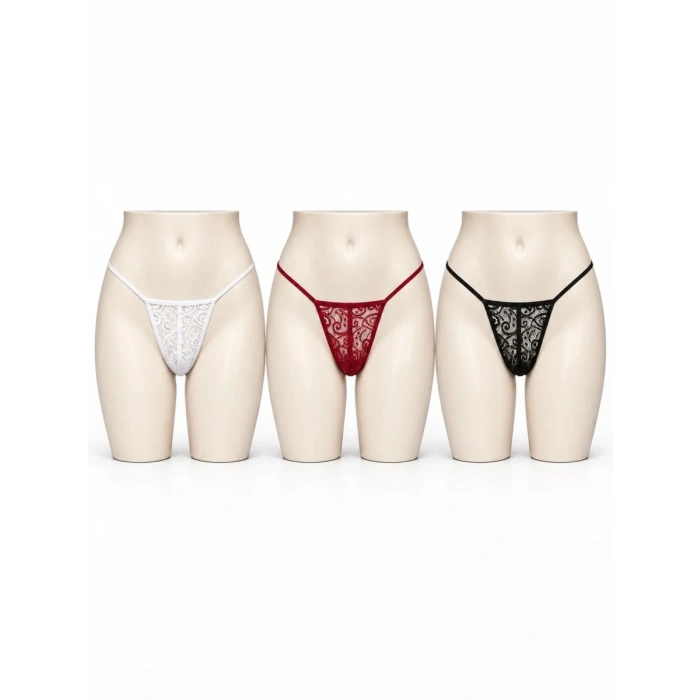 Kadın Premium Dantelli G-string 3’lü Külot Takımı