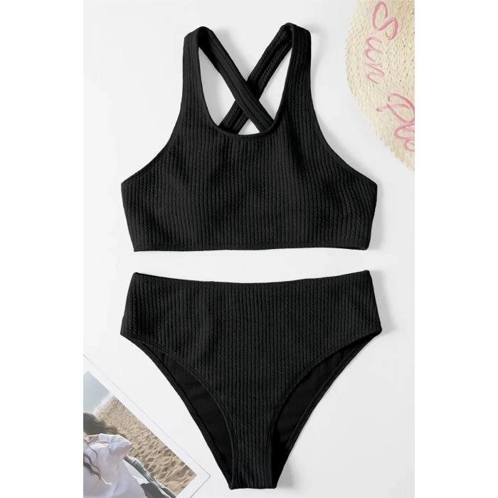 Kadın Siyah Çapraz Sırt Detaylı Iç Çamaşır Takımı