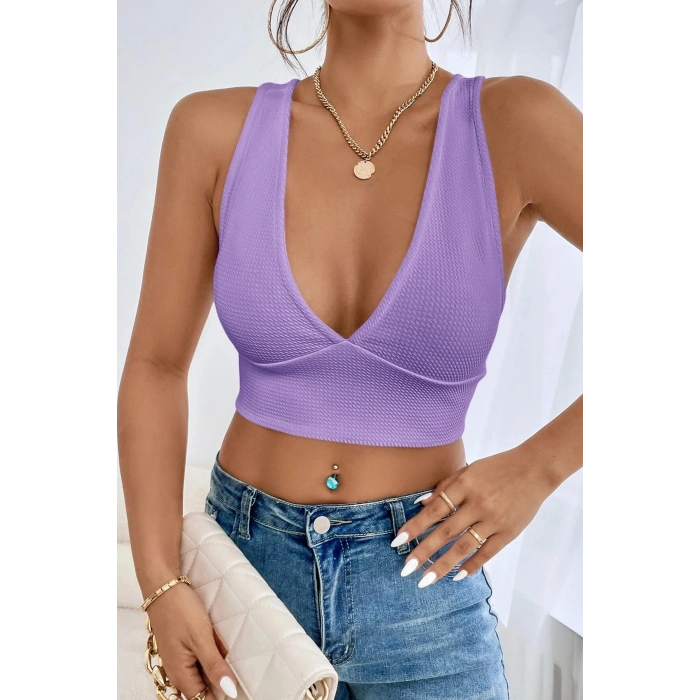 Kadın Siyah Çapraz Sırt Detaylı Şık Crop Top Büstiyer