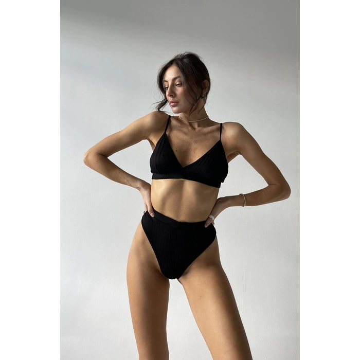 Kadın Siyah Yüksek Bel Dolgusuz Slip Takım