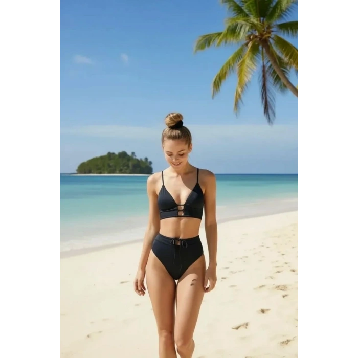 Kadın Siyah Yüksek Bel Toparlayıcı Bikini Takımı