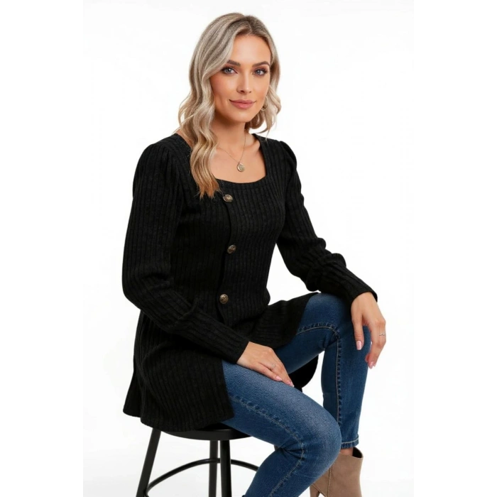 Kadın Uzun Kollu Düğmeli Mevsimlik Bluz Yumuşak Dokulu Premium Günlük Stil